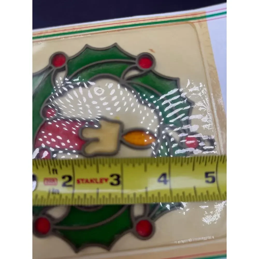 Vintage Hong Kong Stained Glass Christmas Wreath Candle Window Sun Catcher NOS